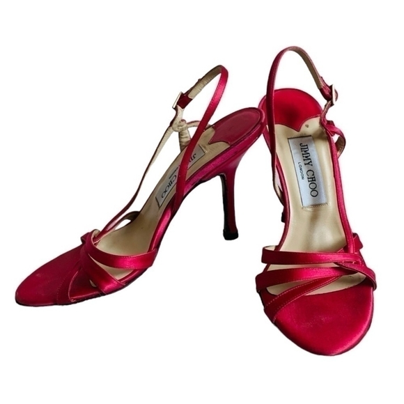 JIMMY CHOO Pink Satin Stiletto Heels Peep Toe Women’s Sandals High Heel Shoes - Picture 3 of 11